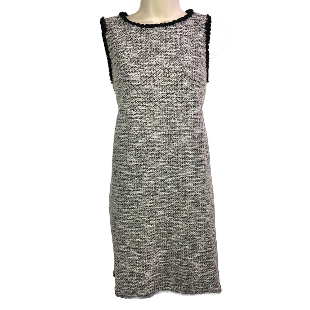 Loft Tweed Shift Dress Petite Black White Fringe Trim Women’s Med‎ Petite MP